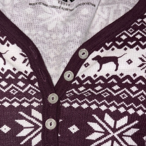 BNWOT PINK Victoria's Secret Girls Pajama Set - Burgundy and White - Picture 9 of 9